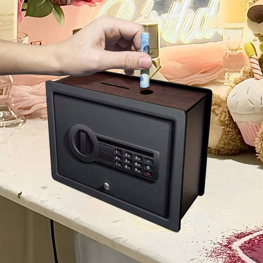 1pc Wooden Money Bank, 2D Flat UV Printed Design, Halloween, Christmas, Back To School Season Gift, Family Cash Savings Plan Piggy Bank, No Electricity, Essential For Storing Loose Change, Thanksgiving, Wedding And Summer Gift, Birthday Party Gift, Novelty Toy, Perfect Holiday Gift - Black - View 1
