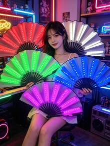 1pc 10-Inch LED Atmosphere Prop Illuminated Fan, Rave Fan For Electronic Music Festival, Party, Performance, Masquerade Ball, Wedding, Bachelor Party, Costume Play Party Decoration - Multicolor - View 4