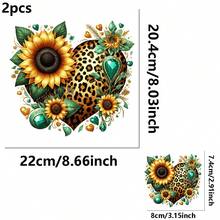 1pc/2pcs/3pcs Sunflower Leopard Print Heart Pattern Heat Transfer Stickers DIY Iron-On Patch For T-Shirt Making, Pillow Decoration - Multi-Color Durable Washable Plastic Stickers, Suitable For Backpack, Cushion, Pants, Sofa Cover, High-Quality Anti-Fading T-Shirt Printing - Multicolor - View 3