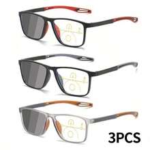 Paquete de 3 elegantes gafas de lectura rectangulares con cambio de color, unisex. - Gris + Rojo + Amarillo - Ver 14