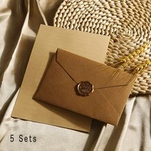 1 Set / 5 Sets,Luxury Linen Envelopes And Writing Paper Set With Wax Seal - Perfect For DIY Gifts, Wedding Invitations, And Office Use - Luxury Envelopes Set - View 24