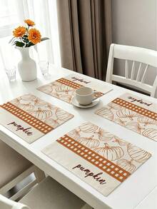 Autumn Harvest Festival Pumpkin Maple Leaf Wreath Heat-Insulated Placemats, Hello Autumn Thanksgiving Linen Placemats, Stain-Resistant Placemats, Suitable For Home Dining Room And Restaurant, Table Decor, Home Supplies 4pcs/6pcs/18pcs - Multicolor - View 9