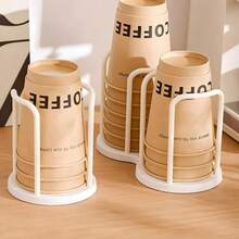 2pcs Disposable Paper Cup Holder, Double Slot Wrought Iron & Solid Wood Cup Rack, Bar Countertop Desktop Coffee Cup Storage Rack, Suitable For Home Kitchen Countertop, Coffee Corner, Coffee Shop, Milk Tea Shop, Office Breakroom Storage - Brown - View 14