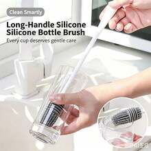 1/2Pcs Kitchen Cleaning Brush Long Handle Silicone Cup Brush For Home Use, No Dead Angle Cleaning Brush For Baby Bottles And Blender, Stain Removal Tool - A - View 1