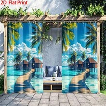 1PC/2pcs Outdoor Window Shade Including Hooks; Featuring Tropical Island Print; Machine Washable; Ideal For Gazebos, Patios And Gardens - Printing - View 1
