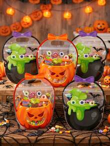 20pcs Halloween Plastic Pumpkin Cauldron Handheld Sealed Candy Bags, Holiday Party Decoration Supplies - Multicolor - View 4