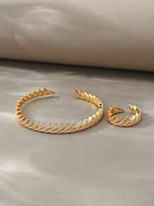 Conjunto de pulseras doradas, cobre texturizado versátil con incrustaciones de circonita, adecuado para uso diario, reuniones, citas, fiestas, regalos - Dorado - Ver 3