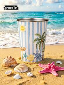 choxila 1pc Beach Style Coffee Mug, Coconut Tree/Turtle/Shell Pattern, Summer Vibe, 350ml, Mug, Tea Cup, Suitable For Afternoon Tea, Family Gathering, Camping, Holiday Gift - Multicolor - View 3