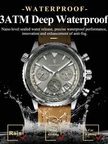 POEDAGAR 1 Stück Herren Casual Date Chronograph Quarz Uhr mit PU-Lederarmband, Business wasserdichte Leuchtuhr geeignet für Arbeitsanlässe, Geschenke für Männer - Einheitsgröße - Übersicht 5