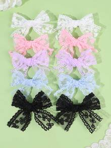 10件裝蕾絲髮夾，花卉刺繡蝴蝶結髮夾，精緻女孩髮夾，春夏甜美可愛髮飾，時尚派對髮飾，青少年適用 - 彩色 - 查看 7