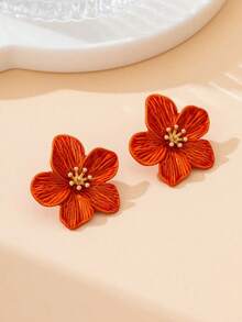 1 Pair Of Dopamine Inspired Orange Hibiscus Earrings With Vibrant Summer Beach Energy, Suitable For Kids Daily Wear - Flowers - View 4