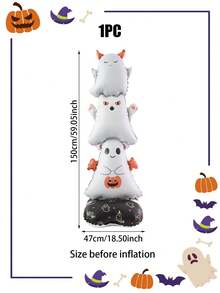 1pc Matte Standing Ghost Foil Balloon, Suitable For Halloween Party Decoration, Ghost Party Props, Trick Or Treat Theme Party Decoration, Indoor/Outdoor Photo Backdrop Decoration - Multicolor - View 9