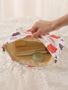 1pc Portable Cosmetic Storage Bag Ocean Series Shell & Starfish Pattern Double-Sided Printed Travel Zipper Makeup Bag Multi-Function Toiletry Organizer - Multicolor - View 2