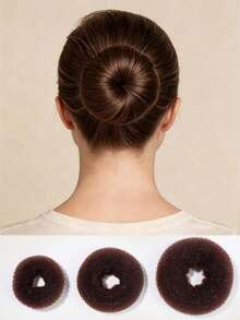 3 pièces Outil de coiffure chignon donut, créateur de chignon élégant, épingle à cheveux, bâton de cheveux - Tabac - Voir 1