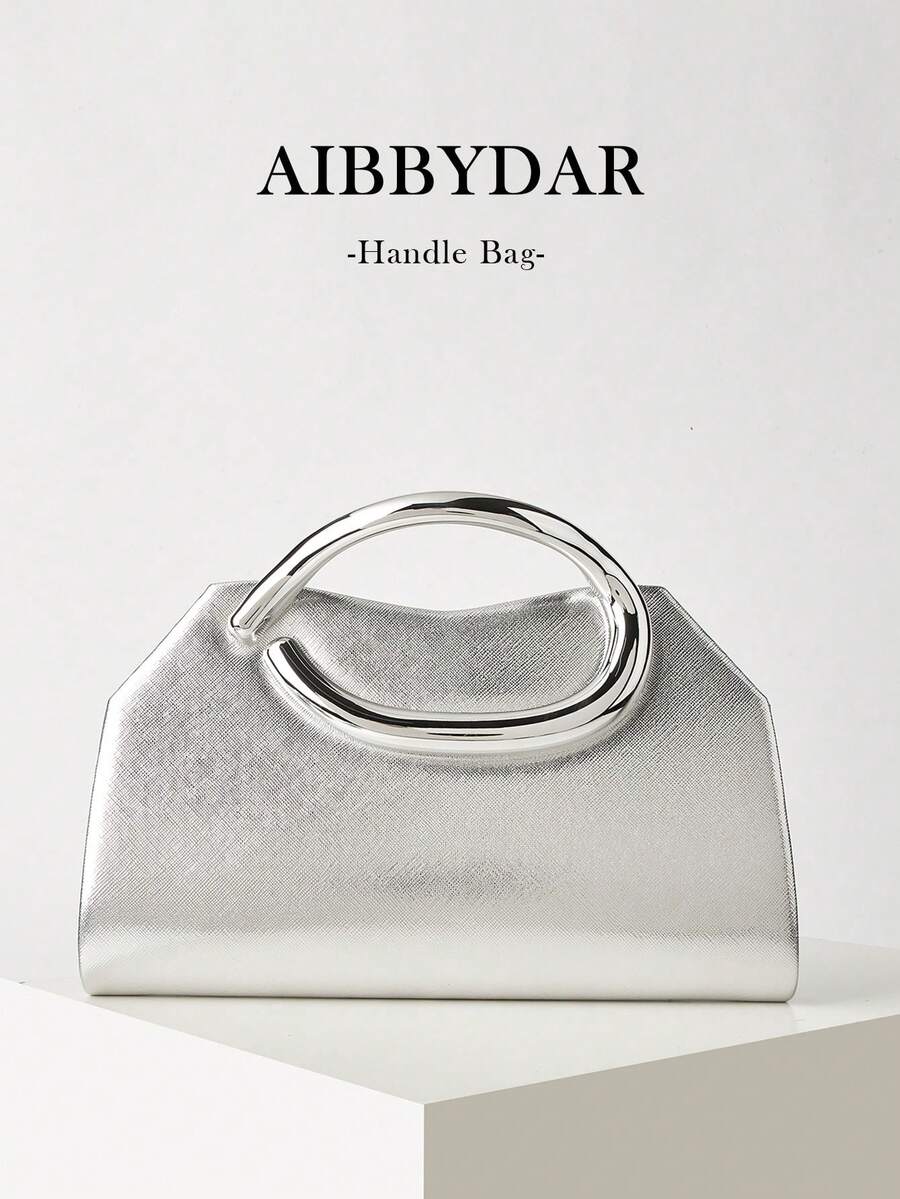 AIBBYDAR Women's Handbag Evening Bag Small Square Bag Makeup Bag Wallet Solid Color Fashion Elegant Shiny Handle Wedding Season Evening Gown Matching Handbag Detachable Shoulder Strap Ball Party Gathering - Silver - View 1
