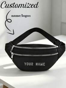 Bolso bandolera unisex con cinturón personalizable con nombre, unicolor, gran capacidad, bolso de cintura - Negro - Ver 3