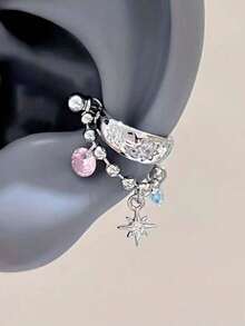 1pc Cute Shiny Fashion Earrings, Super Sparkling Colorful Dopamine Design Studs, Sweet And Cool, Multi-Wear Cartilage Studs - Silver - View 7