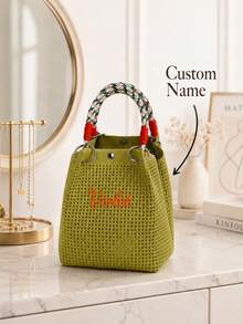 Personalized Name Tote Bag, Custom Printed Women's Handle Bag, Fashionable Shoulder Bag, Travel Shopping Beach Bag Gift - Multicolor - View 5