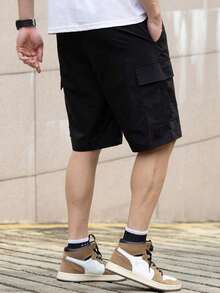 青少年男孩 2件組休閒運動戶外工裝短褲，附口袋，春/夏返校季 - 黑色 - 查看 6