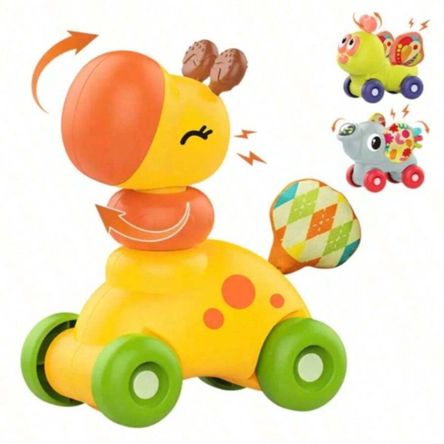 Multi-Play Cartoon Animal Inertia Toy Car, Baby Hand-Grip Exercise Toy, Soft Silicone Teether, Fun Crinkle Paper Rattle, Multiple Rotating Parts, Portable And Durable Infant Enlightenment Toy