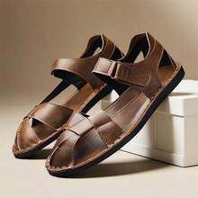 Summer New Roman Casual Men's Shoes Sandals Hand-Sewn Hook And Loop Flat Shoes Headband Shoes - Brown - View 8