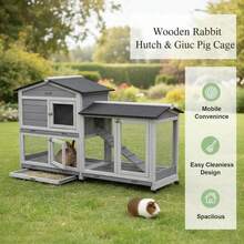 PawHut Small Animal Hutch With Wheels, Dwarf Rabbit Hutch, Outdoor Run, Asphalt Roof, Small Animal House, Dwarf Rabbit Run, Two-Story, Fir Wood, Steel, Grey, 157.4 X 53 X 99.5 Cm-XY683466 - D51-314LG - View 4