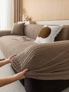 1pc 3D Sofa Cover, Multi-Functional Full Coverage Sofa Slipcover, Solid Color Geometric Pattern Design Sofa Protector, Holiday Decor Sofa Cover, High Elasticity All-In-One Sofa Cover, Suitable For All Seasons - Brown - View 7