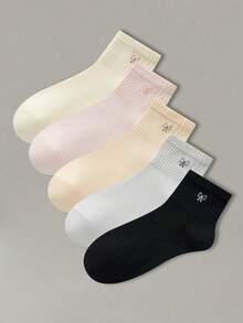 ZUJO 5 pares de calcetines de media pantorrilla para mujer, calcetines de tobillo con lazo, estilo deportivo casual, cómodos y versátiles, antideslizantes y transpirables - Multicolor - Ver 6