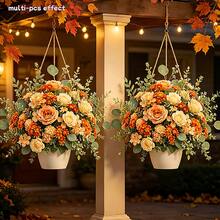 34pcs Artificial Autumn Warm Orange Flower Bouquet | Rose + Daisy + Apple Leaf Mixed Arrangement-No Maintenance, Indoor/Outdoor Shrub Decoration, Wedding, Thanksgiving, Harvest Festival, Housewarming Party, Anniversary And Other Autumn/Winter Holiday Centerpiece - Multicolor - View 7