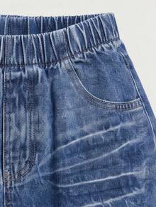 1pc Girls' Casual Versatile Washed Blue Denim Straight Leg Long Pants, Spring/Summer - Light Wash - View 3