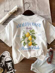 Graphic Print T-Shirt, Short Sleeve Crew Neck Top For Summer And Spring, Women's Summer Tops - 白色 - 查看 2