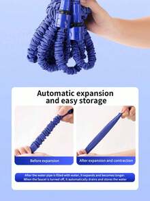 Blue Expandable Flexible Water Hose With 7 Adjustable Spray Nozzles, Expandable Length 7.5-60m (Approx. 25ft-200ft), Suitable For Car Washing, Lawn Watering, Plant Care And Pet Bathing, Can Be Used All Year Round, Composed Of Hose And Connectors - Blue - View 5