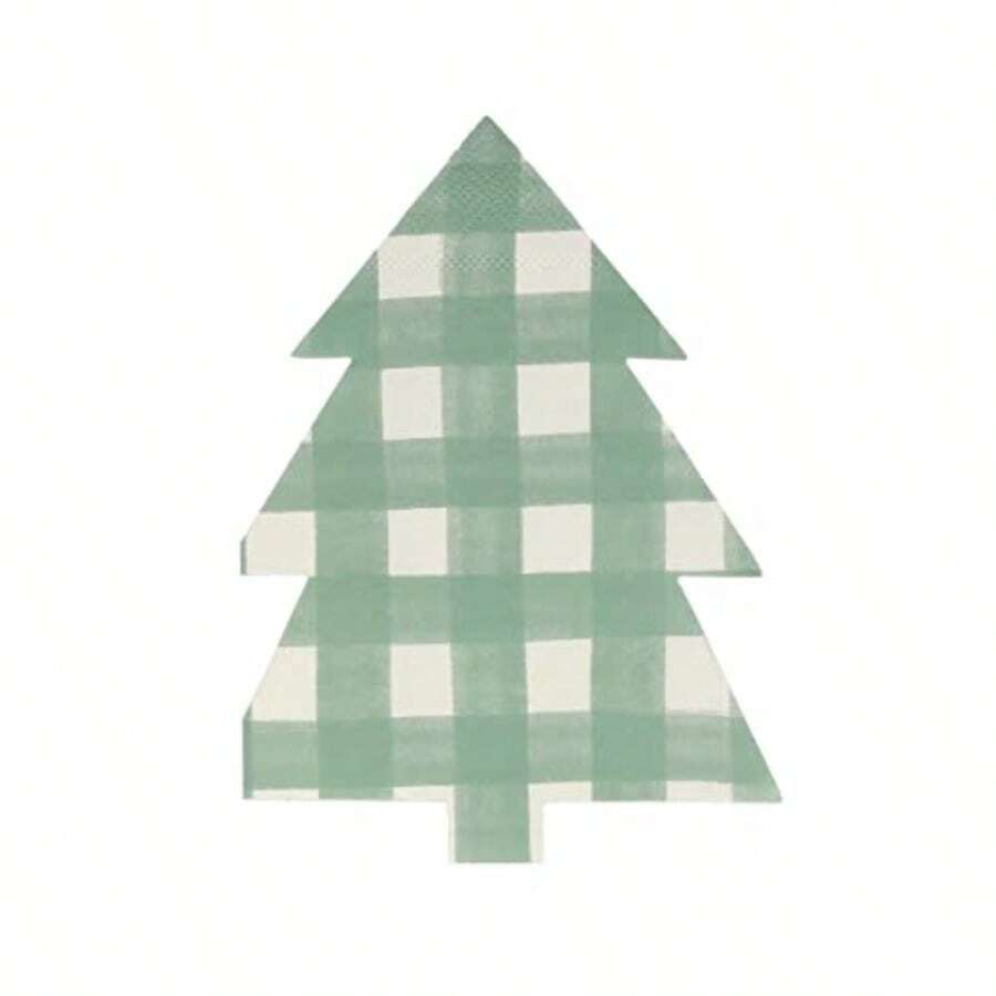 Christmas Paper Napkins Pack Of 16,Thick And Absorbent 3-Ply Paper, Shaped Christmas Napkins Disposable - Green Gingham Tree - View 1