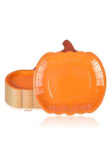 10pcs Disposable Paper Plate, Cute Pumpkin Design Dinner Plate For Halloween Thanksgiving Christmas Party Disposable Tableware, Trick Or Treating - View 2