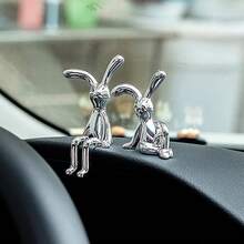 1PC Cute Silver Rabbit Electroplating Animal Ornaments, Car Interior Center Console Decoration, Table Desk Decoration, Friend Gifts - A - View 1