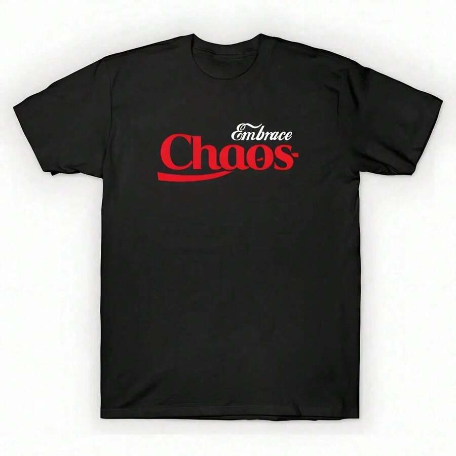 Unisex Oversized Black Chaos Print Crew Neck Layering Summer Essential Tee Black Tshirt C3KN - 黑色 - 查看 1