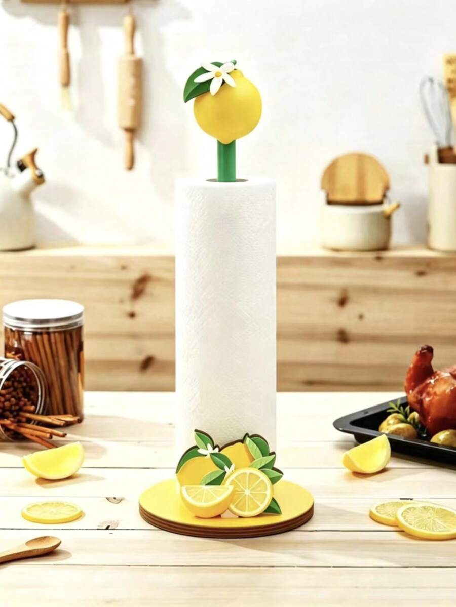 Wooden Lemon Tissue Box Holder, Fresh Lemon Pattern Design, Suitable For Home, Kitchen, Restaurant, Bedroom And Bathroom, Summer Home Desktop Decoration - Multicolor - View 1