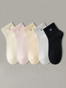 ZUJO 5 pares de calcetines de media pantorrilla para mujer, calcetines de tobillo con lazo, estilo deportivo casual, cómodos y versátiles, antideslizantes y transpirables - Multicolor - Ver 4
