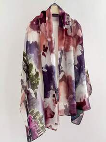 1pc 2026 Fashion Spring/Summer Thin Ink Print Gauze Scarf Street Beach Towel 80*182cm Extra Long Silk Scarf Women Breathable Versatile Floral Print Shawl Headscarf Scarf Wrap Suitable For Travel, Photography, Check-In - Multicolor - View 13