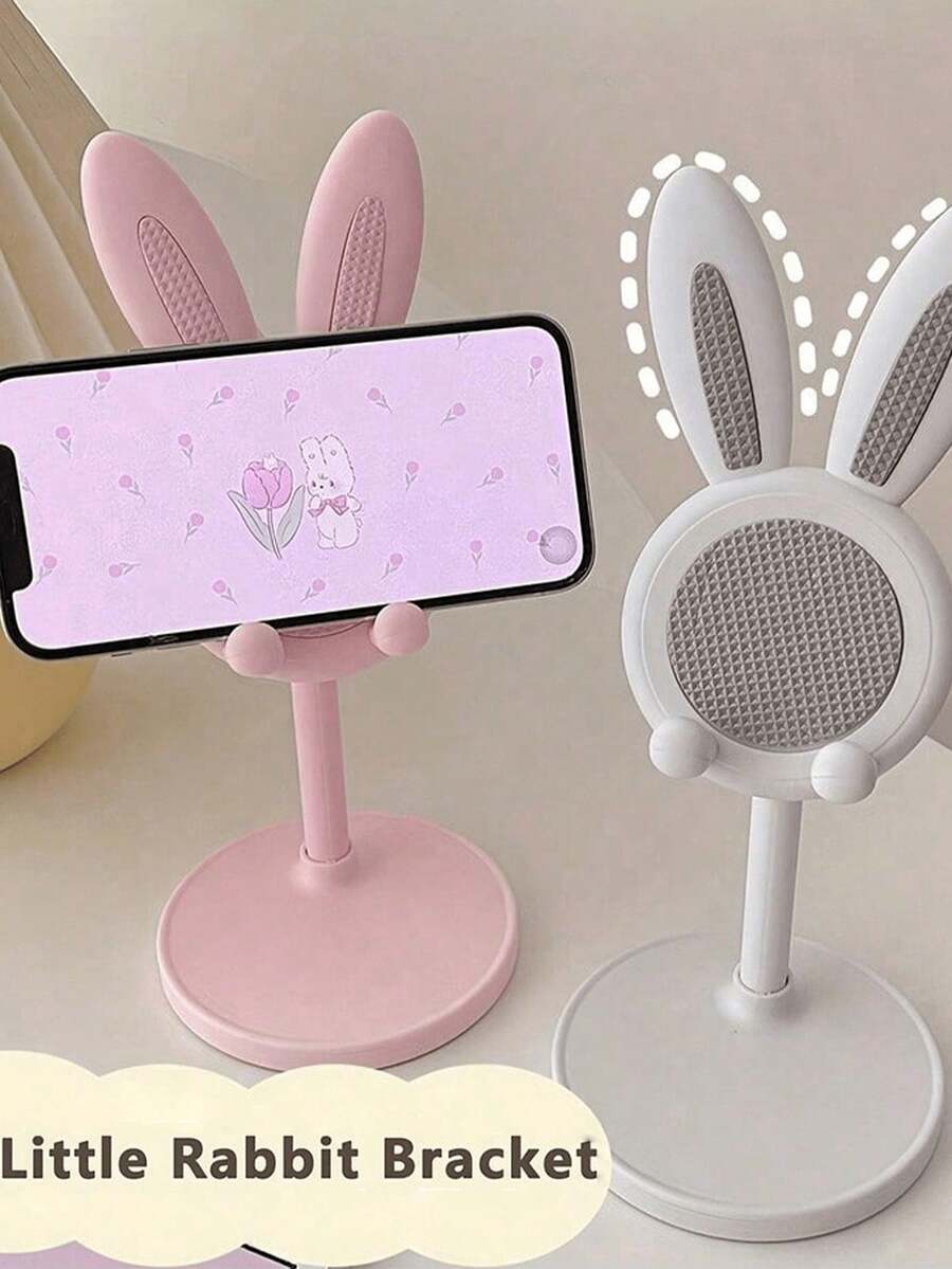 可愛卡通兔子可調節手機與平板支架，伸縮高度可調通用桌面底座，適合學生的懶人支架，臥室客廳居家裝飾，萬聖節禮物，開學季