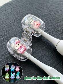 Cute Glow-In-The-Dark Bear, Cat, Rabbit Resin Toothbrush Cover, Portable Toothbrush Cap, Transparent Travel Toothbrush Storage Box, Glow-In-The-Dark Toothbrush Head Protector Clip, Toothbrush Storage Clip, Toothbrush Dust-Proof Protective Cover, Portable Design Easy To Carry, Dust-Proof Cap, Suitable As Gift For Couples, Friends, Family, Teachers, Travel Enthusiasts, Home, Dorm, Vacation Essentials, Suitable For Birthday Gift, Back To School Gift - Multicolor - View 5