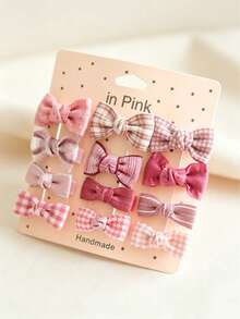 12-Piece Handmade Mini Bow Hair Clips, Floral Plaid Polka Dot Fabric BB Hair Clips, Non-Slip Bangs Hair Clips, Country Style Hair Accessory Set For Kids - Multicolor - View 8