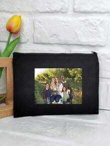 Picture Printed 1pc Personalized Canvas Bag, Unique Customizable Design With Photos, Scenery Or Illustration, Foldable, Large Capacity, Lightweight, For Anniversaries, Christmas, Customized Toiletry Bags, Travel Essential, Boho Chic, Aesthetic - Black - View 4