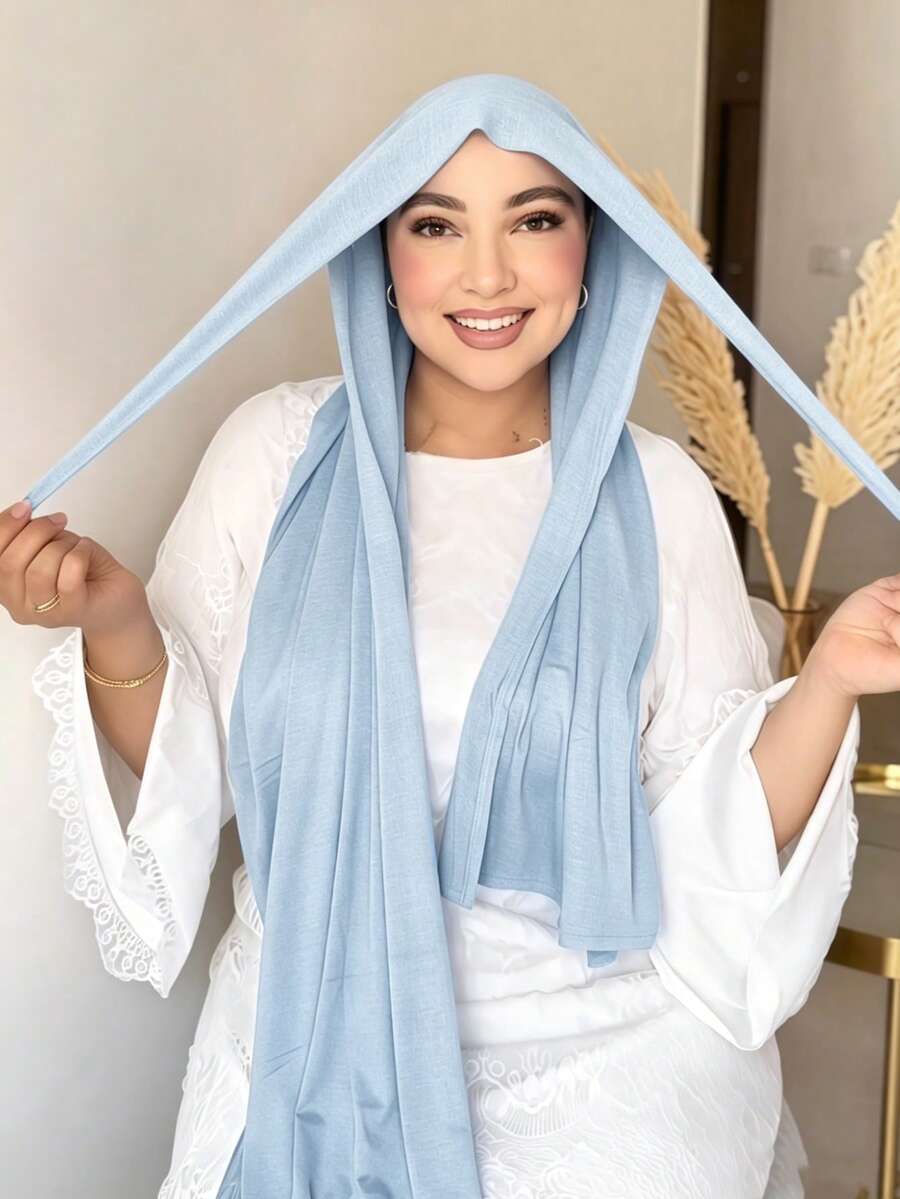 1件女款即穿式頭巾 純棉紮染圍巾 全季節經典基礎素色後綁式披肩頭巾 高級莫代爾絲棉面料 絲滑舒適親膚 適合日常搭配阿巴雅及度假出遊