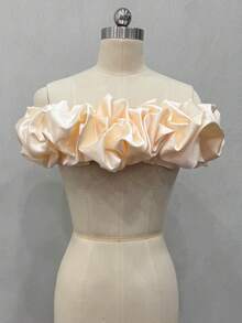 1pc White Bridal Wedding Dress Satin Strapless Dress With Adjustable Back, Off-The-Shoulder Shawl And Camisole - Multicolor - View 7