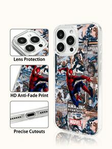 Miniso Marvel 蜘蛛人鋼鐵人卡通男款手機殼，具備磁吸充電功能，適用 iPhone 17 Pro Max/17 Pro/Air/16 Pro Max/15 Plus/14/13/IP 17/15Pro/12 Pro/11/16 Plus/XR，Apple 防摔防刮保護殼 - 透明2 - 查看 3