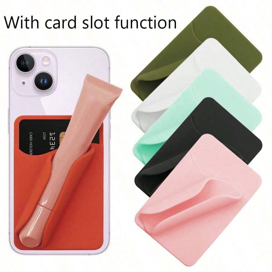 2-In-1 Phone Lipstick Holder With Card Slot, Adhesive Silicone Credit Card Wallet And Lip Gloss Holder, Suitable For Phone Back Adhesive Case