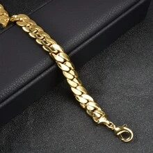 Bold Classic 18K Gold Plated Shiny Thick Cuban Copper Bracelet, Unisex, Suitable For Daily Wear And Party - Gold - View 5