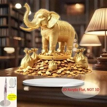 2D平面0.3cm厚壓克力大象裝飾品，金色點綴與硬幣裝飾，卡通風格居家/辦公室藝術品，情人節畢業生日禮物，無需電源，大象裝飾，辦公室裝飾，卡通大象裝飾品，金色點綴裝飾，2D平面 - A - 查看 2