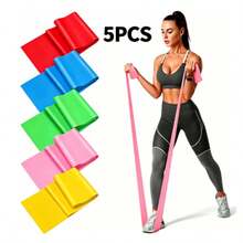 5pcs Multi-Level Resistance Bands, Premium Skin-Friendly TPE Elastic Stretch Fitness Bands, Portable Multi-Function Workout Bands, Suitable For Yoga, Pilates, Crossfit, Full Body Leg Hip Arm Strength Training, Home Fitness Stretching - Multicolor - View 5